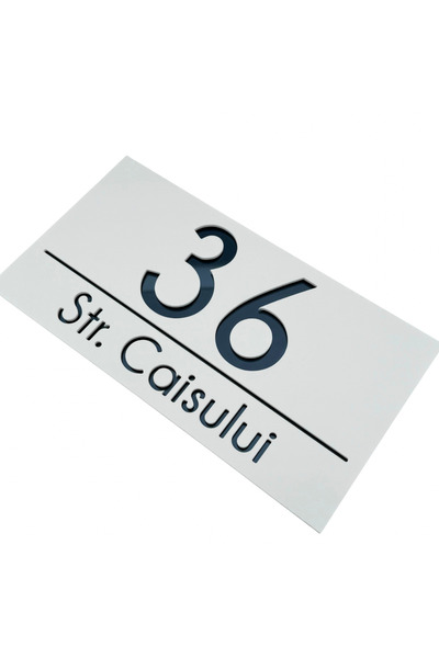 Adresa VIP NUMAR CASA PREMIUM - Alb Satinat Gri Antracit Oglinda - 28x15cm