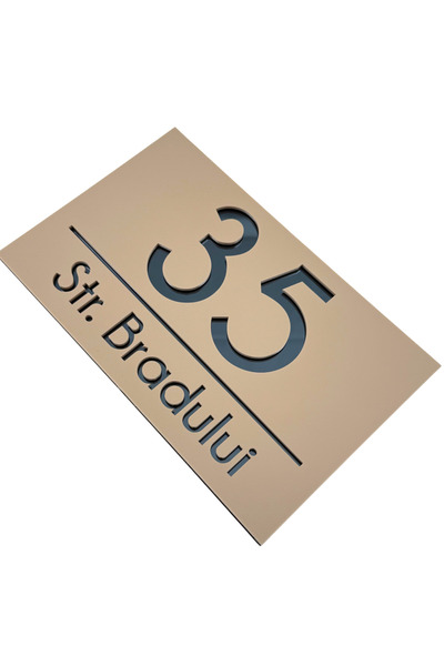 Adresa VIP NUMAR CASA PREMIUM - Crem Satinat Gri Antracit Oglinda - 24x15cm