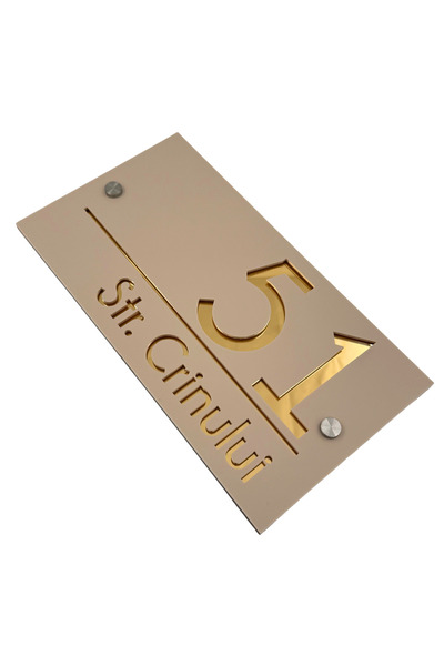 Adresa VIP NUMAR CASA PREMIUM - Crem Satinat Auriu Oglinda 2 Distantieri Argi...