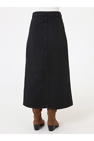 Refka Denim Skirt with Natural Fabric Pocket Detail - Anthracite -