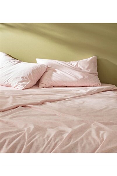 MORE HOME طقم غطاء لحاف مفرد من القماش المطاطي باللون البودرة