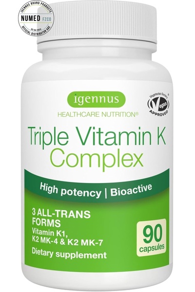 Igennus مركب فيتامين ك الثلاثي 2700 ميكروغرام، فيتامين ك1 وك2 عالي القوة (MK-...