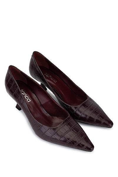 Tamer Tanca Women's Genuine Leather Burgundy Heeled Shoes