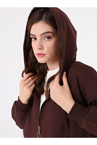 Benin Φούτερ Basic με φερμουάρ με κουκούλα - Καφέ -
