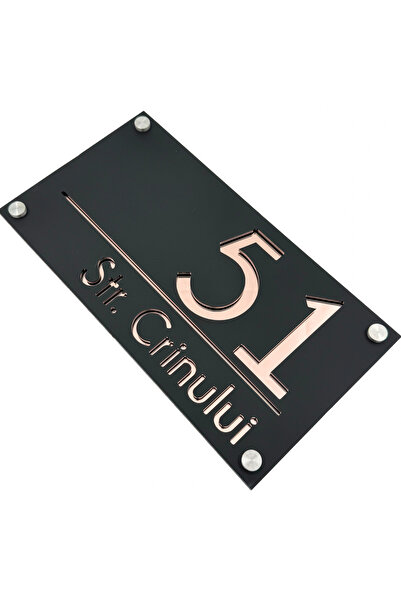 Adresa VIP NUMAR CASA PREMIUM - Negru Satinat Roze Auriu Oglinda 4 Distantier...