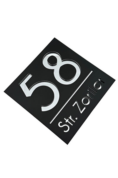 Adresa VIP PREMIUM HOUSE NUMBER - Satin Black Silver Mirror - 17x17cm