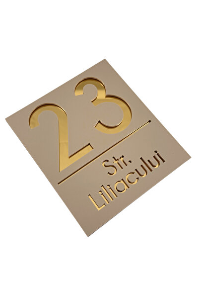 Adresa VIP NUMAR CASA PREMIUM - Crem Satinat Auriu Oglinda - 18x16cm