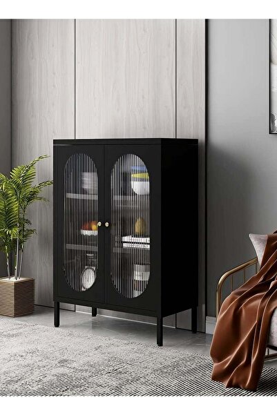 Generic Living Glass Door Sideboard Storage Cabinet With Steel Frame 80*100 CM