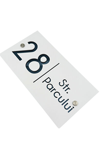 Adresa VIP NUMAR CASA PREMIUM - Alb Satinat Gri Antracit Oglinda - 28x15cm