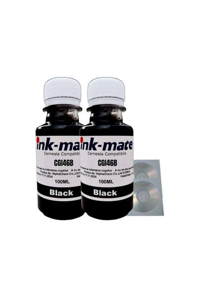 Ink-mate Set Flacon Cerneala Compatibil Canon 2x100ml GI-46BK Negru, 2buc Cdr Maxell cu plic