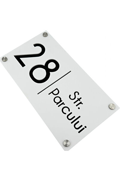 Adresa VIP NUMAR CASA PREMIUM - Alb Satinat Negru Lucios 4 Distantieri Argint...