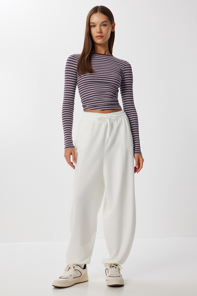 Lovelyİstanbul Nervürlü Jogger Örme Eşofman Altı LEN0043 EKRU