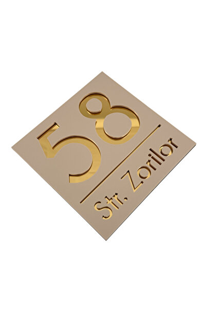 Adresa VIP NUMAR CASA PREMIUM - Crem Satinat Auriu Oglinda - 17x17cm