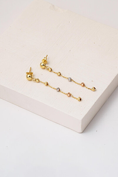 Bilezikci Üç Renkli Dorika Küpe 14 Ayar Altın