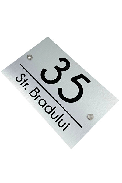 Adresa VIP NUMAR CASA PREMIUM - Aluminiu Periat Negru Lucios 2 Distantieri Argintii - 24x15cm