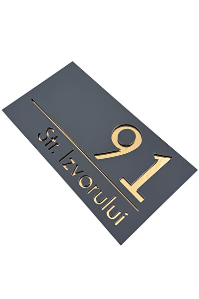 Adresa VIP NUMAR CASA PREMIUM - Gri Satinat Auriu Oglinda - 28x15cm