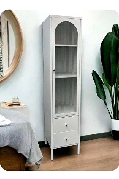 Generic خزانة تخزين بباب زجاجي وإطار فولاذي 180 سم