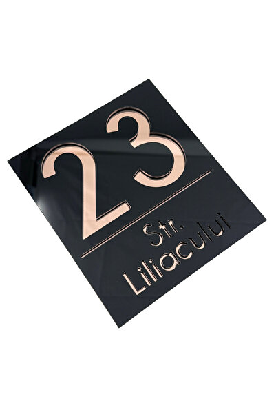 Adresa VIP NUMAR CASA PREMIUM - Negru Lucios Roze Auriu Oglinda - 18x16cm