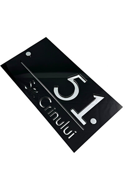 Adresa VIP NUMAR CASA PREMIUM - Negru Lucios Argintiu Oglinda 2 Distantieri A...