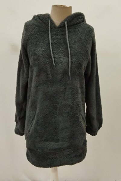 Mossta Φόρεμα από βελούδινο ύφασμα με τσέπες καγκουρό K με κουκούλα - Γκρι