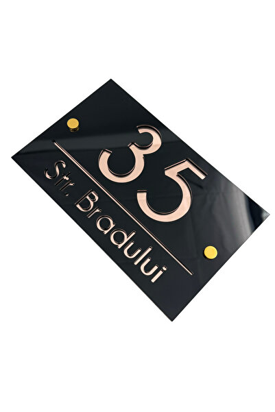 Adresa VIP NUMAR CASA PREMIUM - Negru Lucios Roze Auriu Oglinda 2 Distantieri...