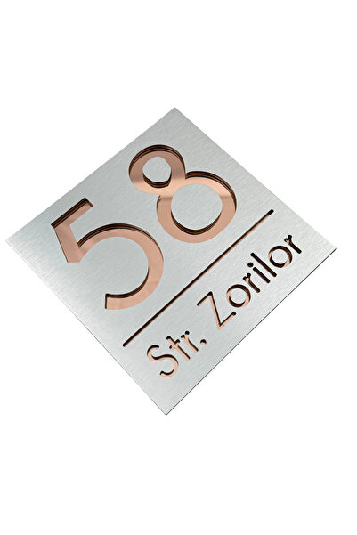 Adresa VIP NUMAR CASA PREMIUM - Aluminiu Periat Roze Auriu Oglinda - 17x17cm