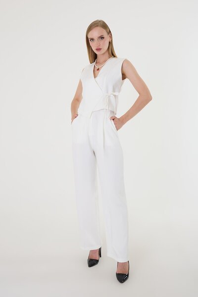 polle Set vestă albă asimetrică cu legături laterale pentru femei