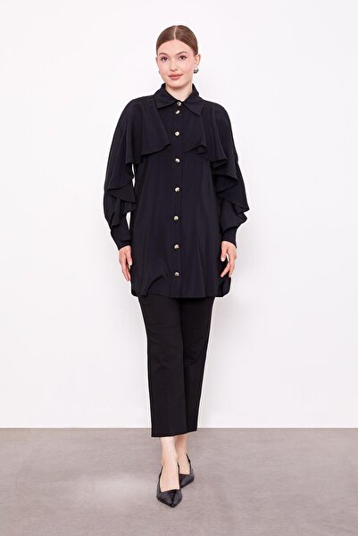 Levidor Black Flounce Detailed Shirt