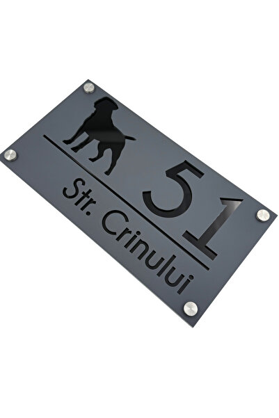 Adresa VIP PREMIUM HOUSE NUMBER - Satin Grey Glossy Black 4 Silver Spacers - ...