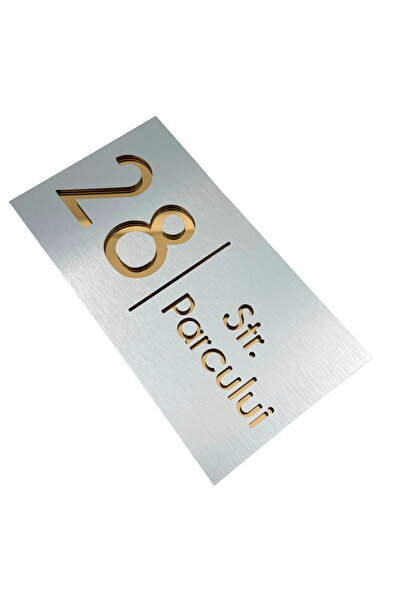 Adresa VIP NUMAR CASA PREMIUM - Aluminiu Periat Auriu Oglinda - 28x15cm
