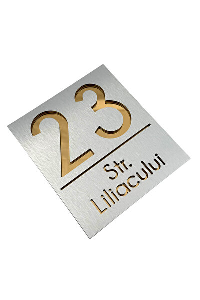 Adresa VIP NUMAR CASA PREMIUM - Aluminiu Periat Auriu Oglinda - 18x16cm