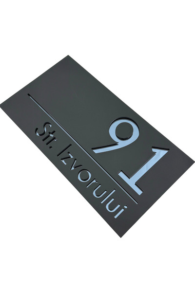 Adresa VIP PREMIUM HOUSE NUMBER - Satin Black Anthracite Grey Mirror - 28x15cm