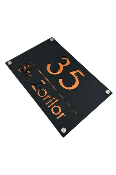 Adresa VIP NUMAR CASA PREMIUM - Negru Satinat Cupru Oglinda 4 Distantieri Arg...