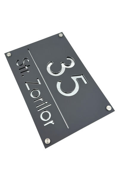 Adresa VIP NUMAR CASA PREMIUM - Gri Satinat Argintiu Oglinda 4 Distantieri Ar...