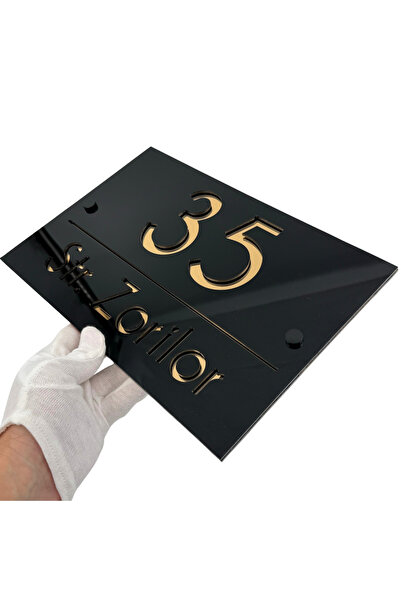 Adresa VIP NUMAR CASA PREMIUM - Negru Lucios Auriu Oglinda 2 Distantieri Negr...