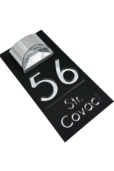 Adresa VIP NUMAR CASA PREMIUM - Negru Satinat Argintiu Oglinda Lampa Solara -...