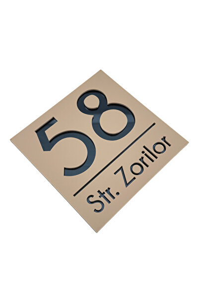 Adresa VIP PREMIUM HOUSE NUMBER - Satin Cream Anthracite Grey Mirror - 17x17cm