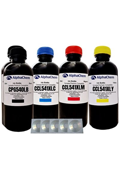 alphachem Canon Compatible Ink Bottle Set 2x200ml PG-540L Black, 1x200ml CL-5...