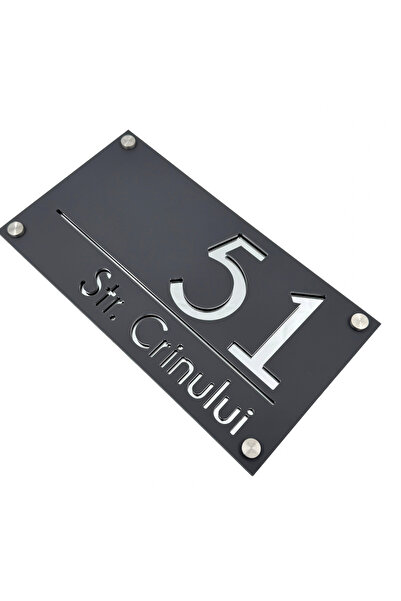 Adresa VIP NUMAR CASA PREMIUM - Gri Satinat Argintiu Oglinda 4 Distantieri Ar...