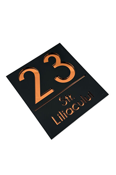 Adresa VIP NUMAR CASA PREMIUM - Negru Satinat Cupru Oglinda - 18x16cm