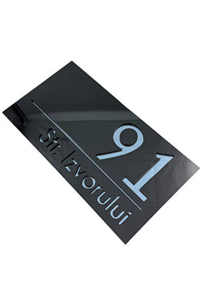 Adresa VIP NUMAR CASA PREMIUM - Negru Lucios Gri Antracit Oglinda - 28x15cm