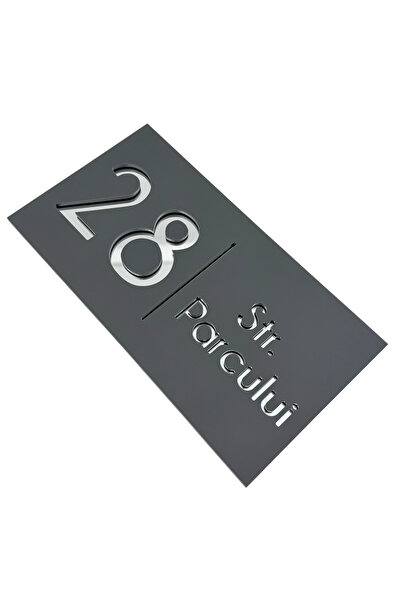 Adresa VIP NUMAR CASA PREMIUM - Gri Satinat Argintiu Oglinda - 28x15cm