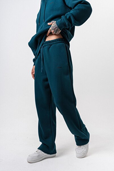 Respire Men's Basic Baggy Sweatpants with Text Detail Emerald