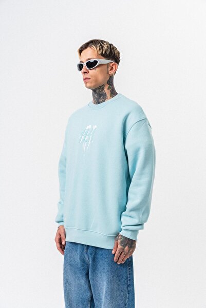 Respire Ανδρικό φούτερ 11.11 με στάμπα με λαιμόκοψη Oversize Baby Blue
