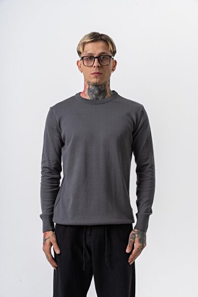 Respire Men's Cotton Blend Crew Neck Knitted Sweater Smoked