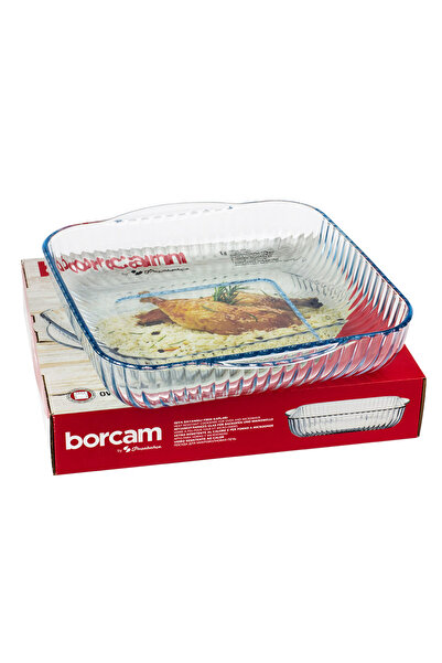 Borcam Square Heat-Resistant Glass Tray with Ribbed Design, 3200ml Capacity