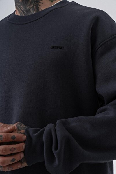 Respire Ανδρικό φούτερ με λεπτομέρεια κειμένου Basic Oversize Smoked