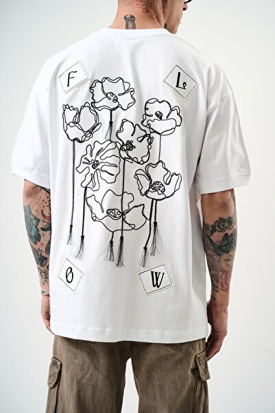 Respire Ανδρικό Flow Κεντημένο Oversize T-Shirt Λευκό