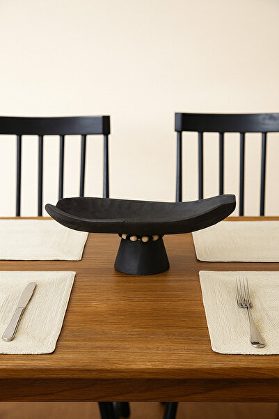 MARIA HOMES Black Wooden Pedestal Decorative Bowl – Modern Artistic Centerpiece