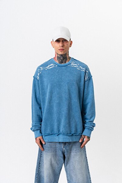 Respire Мъжка преносима суитшърт с принт Origin, подходяща за велосипед, в цвят бебешко синьо